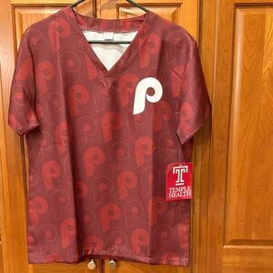 Phillies Maroon V-Neck Scrub Top